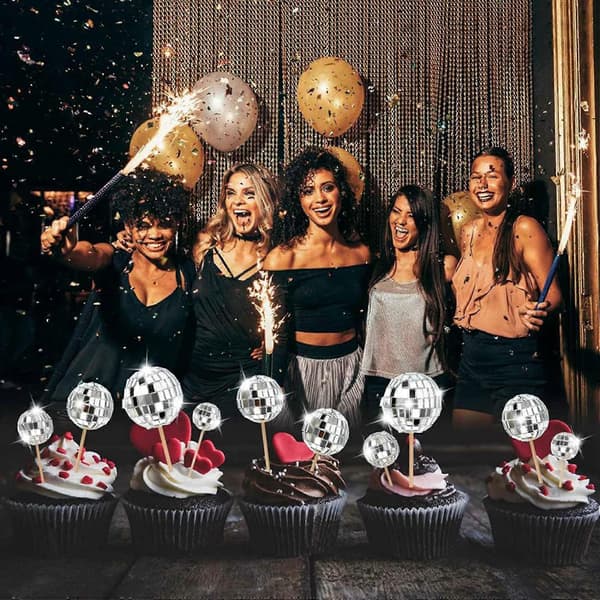 72 stk. Diskokule Cupcake Toppers Gratulerer med dagen Kaketopp Diskokule Kakepinner Temakakedekor til Diskotemafest