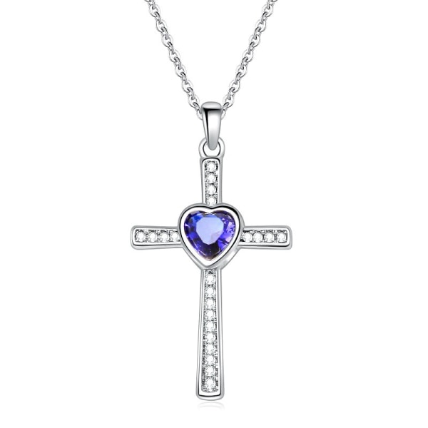 Stainless Steel Heart Birthstone Cross Statement Wedding Cocktail Party Pendant Necklace