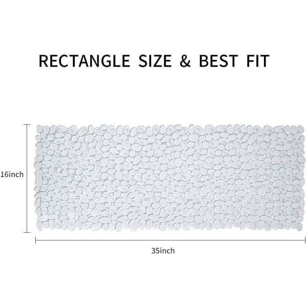 Sklisikker rullesteinsbadematte svart 16 B x 35 L tommer (kun for glatte/ikke-teksturerte badekar) Sikker dusjmatte med dreneringshull, sugekopper for bad