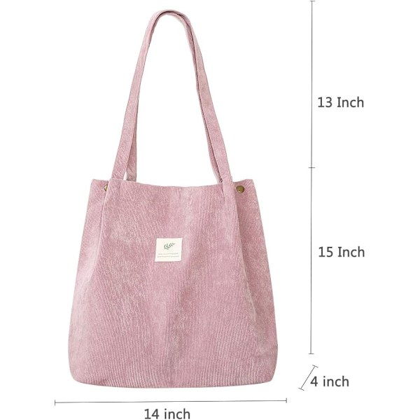 Kordfløyel Tote Bag for kvinner jenter Stor gjenbrukbar bæreveske med innerlomme A-Svart