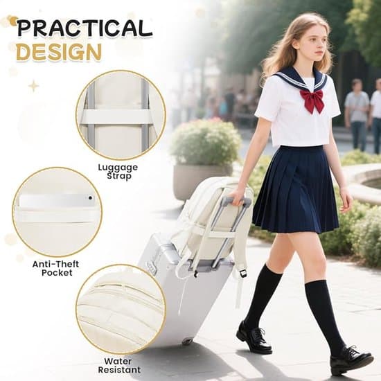 Backpack - School Backpack - 14-inch Laptop Backpack - Water-resistant and Lightweight - With Anti-theft Pocket - Casual Daypack - Beige