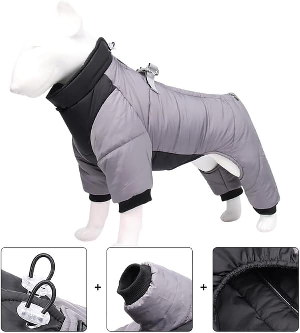 Winter jacket, four-legged dog coat, warm fleece jacket, reflective high-collar coat with harness.