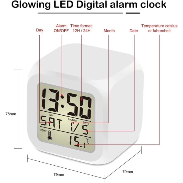 Väckarklocka Nattlampa 7 Färger LED Digitala Väckarklockor Lampa, Barns Digitala LED Sängbordsväckarklocka med Kalender