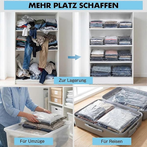 Travel vacuum bags 9-pack PA+PE transparent, space-saving 40 x 50 x 60