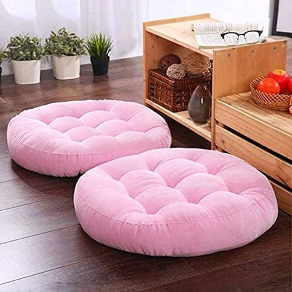 Set med 2 japanska bomullssäte kudde tjock rund tatami för yoga balkong (rosa, 42 x 42 x 5 cm)