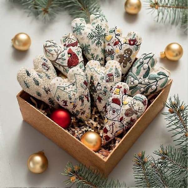 DIY Hjertebroderi Julepynt Broderisæt, Håndbroderet Juletræspynt Hjerte Kit