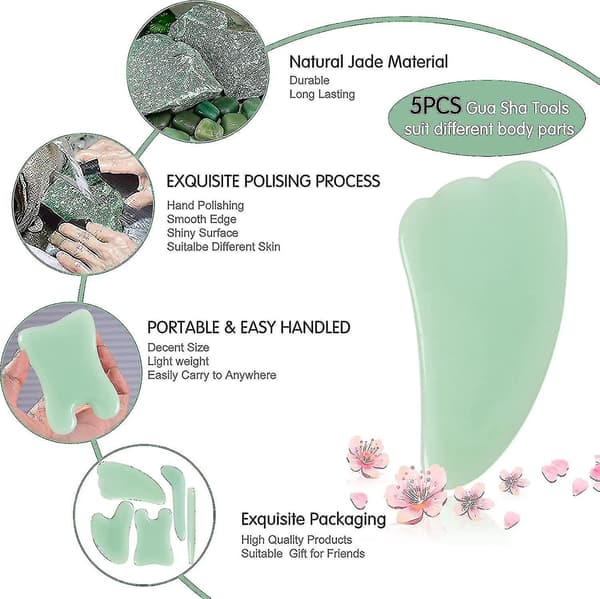 Gua Sha -kivi, 5 kpl Gua Sha -kasvohoito jadakivellä, erinomainen Gua Sha -hieronta