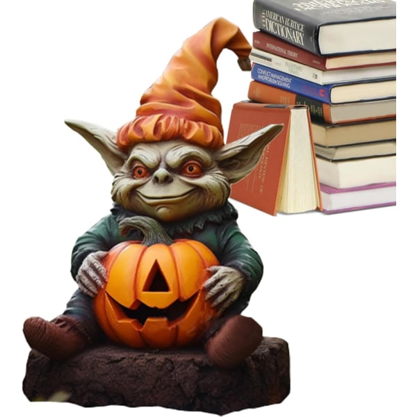 Gresskar Alien Statue | Kreativ Alien Gresskar Halloween Statue - Håndmalt Resin Gresskar Ornament for Utendørs, Hage, Veranda, Hjem