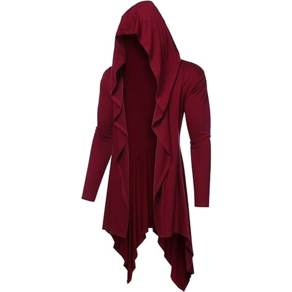 Medeltida vintage huvajacka lång huva cardigan veckad sjal (vinröd,XXL) Wine Red XXL