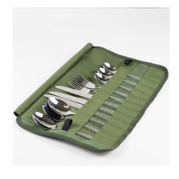 Foldable Portable Nylon Cutlery Roll Bag - Travel Cutlery Organizer with Knife and Fork Compartments