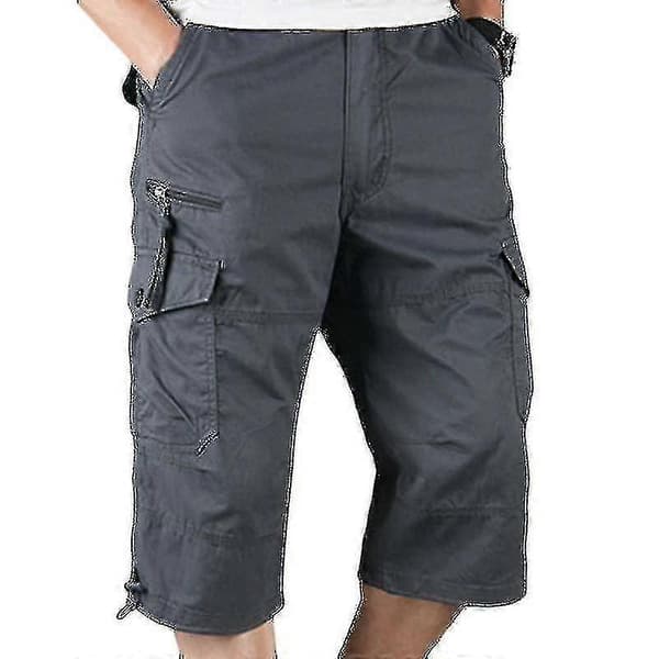 Men's 3/4 Long Elastic Waist Cargo Combat Three-Quarter Pants Dark Grey Dark Grey M