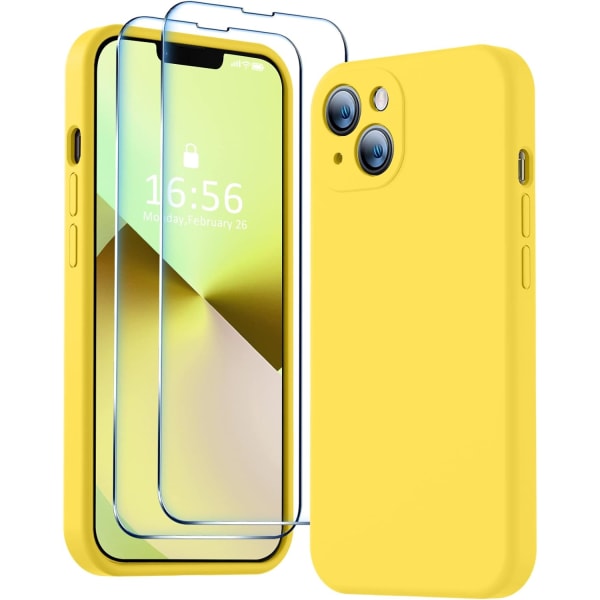 Kompatibelt med iPhone 13-fodral, premium silikon uppgraderat [kameraskydd] [2 skärmskydd] [mjukt anti-scratch mikrofiberfoder] telefonfodral