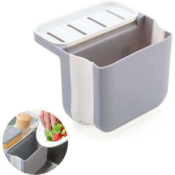 Avloppskorg för diskbänk, infällbar matuppsamlare för diskho, hopfällbar hörnsil för att filtrera köksavfall och tvätta grönsaker (grå)