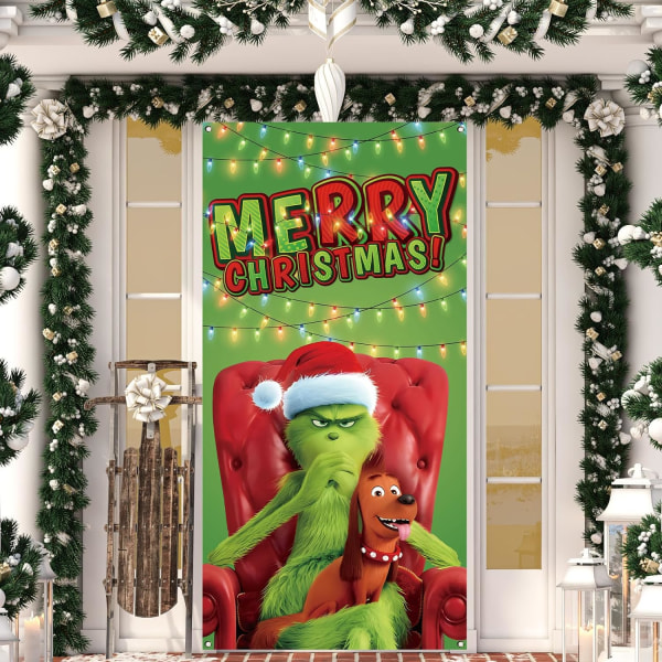 Jouluovikansi Merry Grinchmas Font -veranda kyltti talvi uusi vuosi joulu joulukoristeet ja -tarvikkeet kotiin juhliin