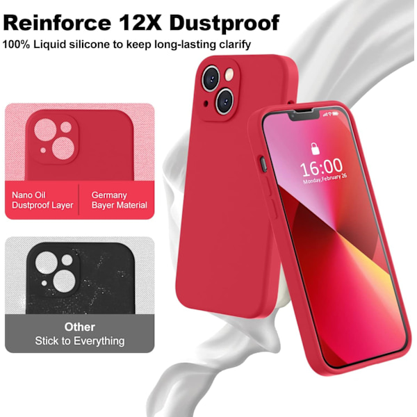 Kompatibel med iPhone 13-fodral, premium silikon uppgraderat [kameraskydd] [2 skärmskydd] [mjukt anti-repigt mikrofiberfoder] telefonfodral
