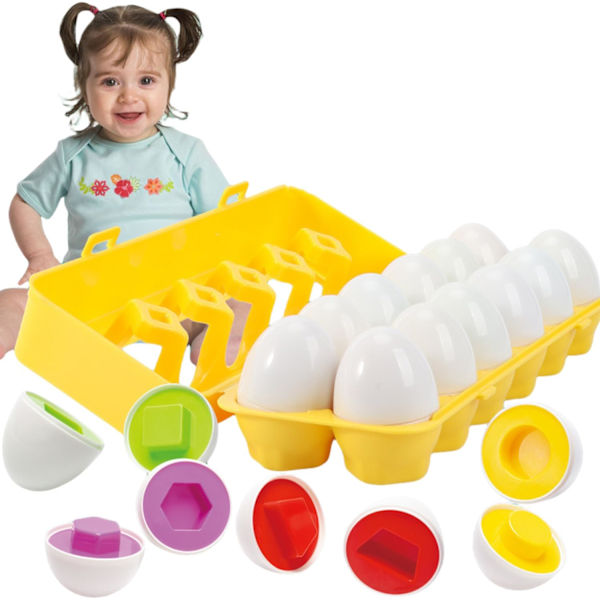Matchande pusselägg leksaker, 12-pack småbarn färgform sortering igenkänning ägg set, förskole finmotorik Montessori lärande för 1 år gamla barn
