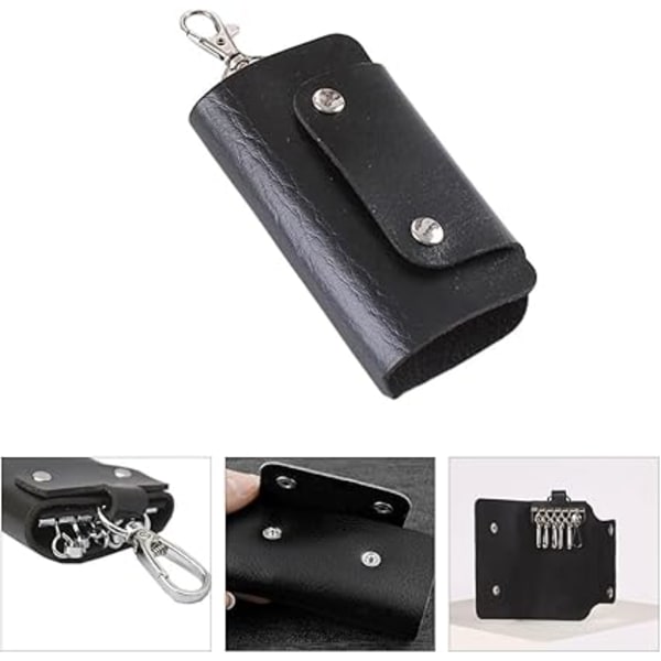 Key Holder (Black+Red), Leather Key Case, Leather Key Organizer