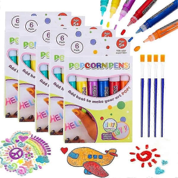 2025 DIY Boble Popcorn Tegnepenne, Puffy Penne, Popcorn Farvepenne, 3D Kunst Print Boble Pen, (5 æsker