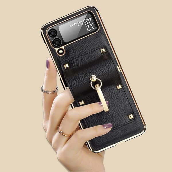 Protective PC Leather Case Compatible with Samsung Galaxy Z Flip 4 with Stand