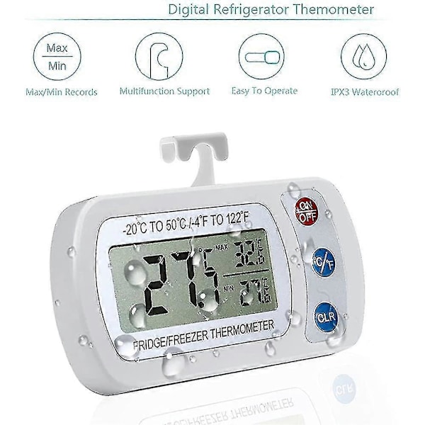 2 stk. Køleskabstermometer Digitalt Vandtæt Termometer Køleskabstemperaturmåler