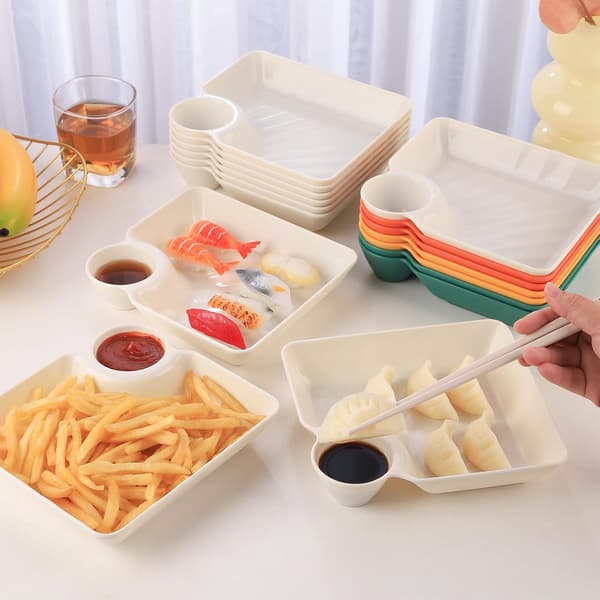 8 stk. chips- og salsafat, fargerike gjenbrukbare chips- og dippskåler for servering, plastfat med dippsausbrett white( )