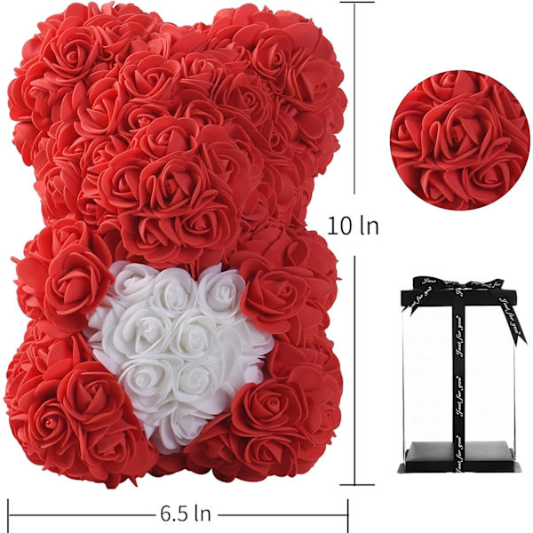 Ruusu Karhu Ruusu Teddy Karhu Käsintehty Teko Ruusu Kukka Karhu - Paras Lahja Ystävänpäivään, Äitienpäivään, Häihin, Vuosipäivään, Syntymäpäivään (Punainen)