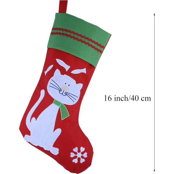 Söt broderad katt husdjur julstrumpor Ideal Xmas semesterfest presenter för Kitty 16-tums lång (katt)