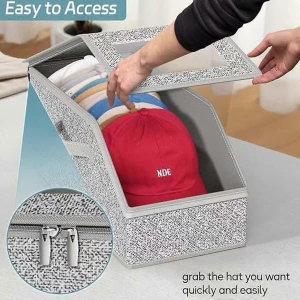 PVC hat storage box foldable large volume hat organizer with zipper lid, 42x22x17