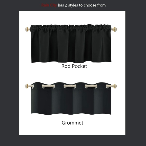 Blackout-gardiner for vindusbehandlinger 45,72 cm lengde Solid Insulated Grommet Top for soverom og bad 1 panel 132,88 x 45,72 cm 2 stykker