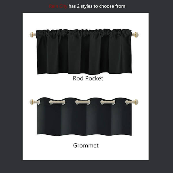 Blackout gardiner til vinduesbehandlinger 45,72 cm længde Solid isoleret ringtop til soveværelse og badeværelse 1 panel 132,88 x 45,72 cm 2 stykker