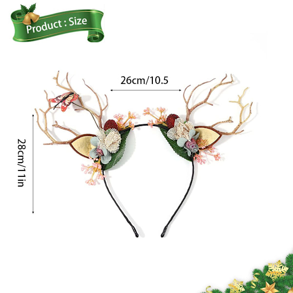 Julehodebånd med reinsdyrgevir, søte julehårbånd, hårpynt til julefestkostyme (beige gevir)