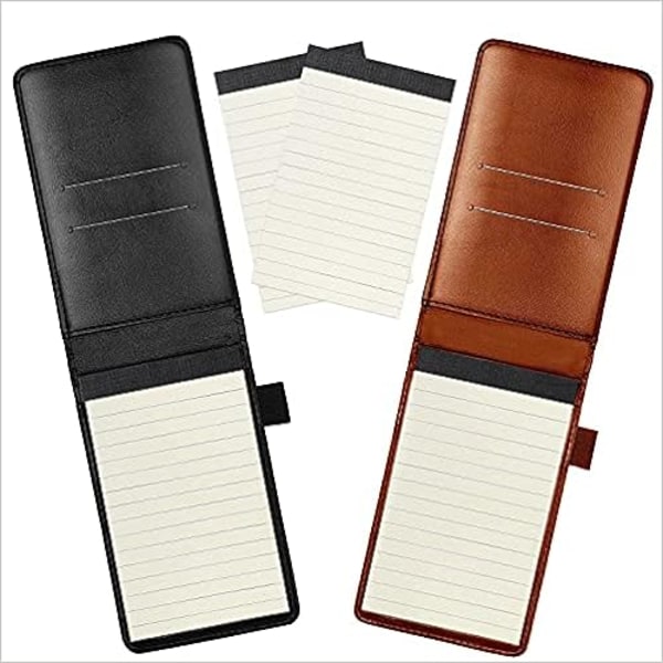 2-pack litet fickformat PU-läder affärsanteckningsbok omslag anteckningsblock multifunktion A7 mini anteckningsblock (svart + brun)