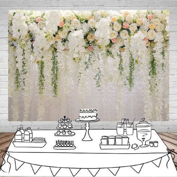 Bryllupsbaggrund Romantik Brude Blomster Væg Baggrund til Fotografering Jubilæum Fotoshoot Fødselsdagsfest Dessertbord Dekoration Banner(7x5ft)