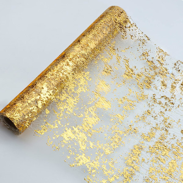 Glitter Metallic Guld Bordløber 11 Tommer x 49 Fod Tommer Tynd Mesh Sparkle Bordløber Rulle Borddekorationer til Bryllup Brudebruser