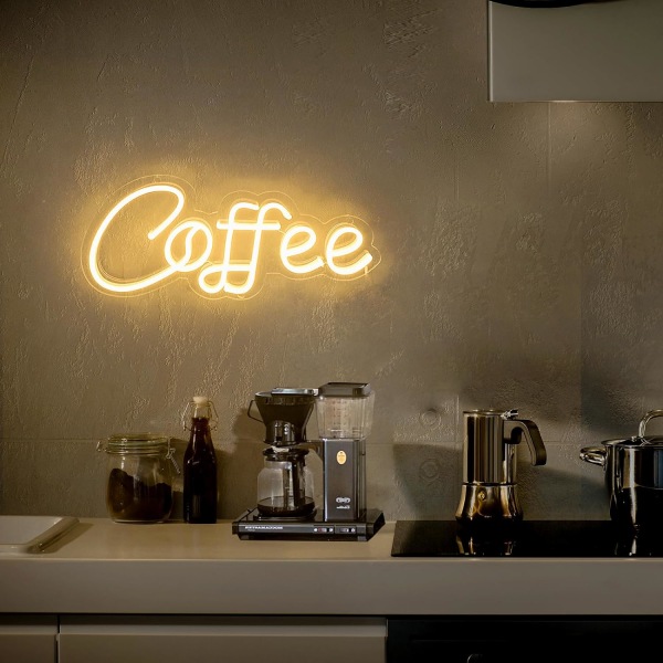 Kaffe LED neonskylt, varmvit neonskylt för väggdekor, USB driven ljusskylt med strömbrytare för café, bar, kök, restaurang, heminredning