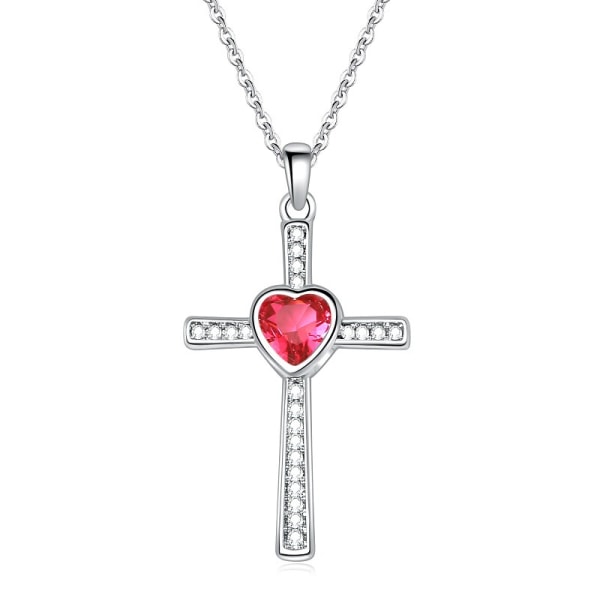 Stainless Steel Heart Birthstone Cross Statement Wedding Cocktail Party Pendant Necklace