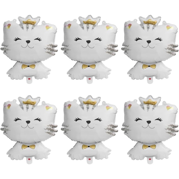 Cartoon Pet Themed Kitten Cat Balloons White Cat Aluminum Balloons Kids Party Supplies Birthday Decoration Baby Showers, 6 Pack 27''