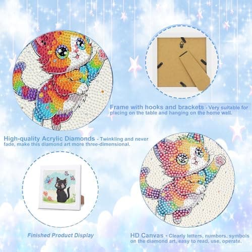 bleihum Kat Diamantkunstkit til børn 8-12 år med ramme 7x7 tommer