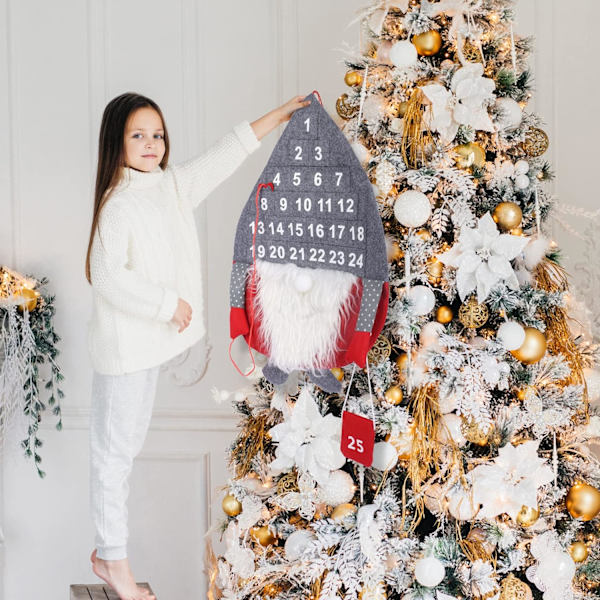 Julkalender i filt 2022, väggkalender med 24 fickor för nedräkning till jul, juldekoration, nyårsgåva
