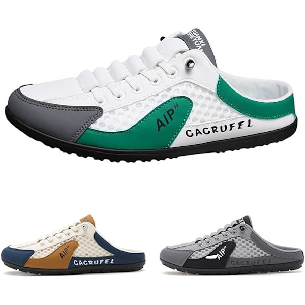 Herr Slip-on Sneakers med rygglös design, Slip-on Sneakers med rygglös design, Andningsbara Mesh Tofflor Komfort Casual Mule Sneakers Green 41.0