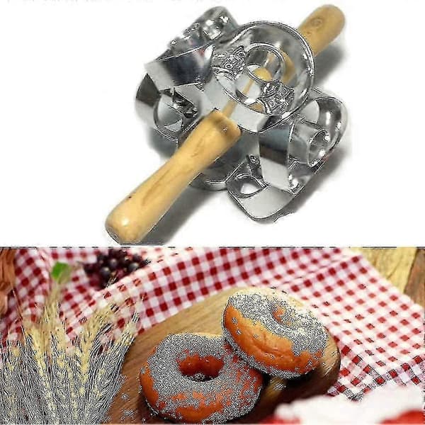 Metallroterende smultringkutterform for baking, deigverktøy i rustfritt stål for hjemmelagde smultringer