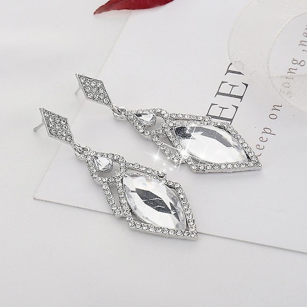 Dame Full Rhinestone Faux Krystall Rhombus Hengende Øredobber Party Smykker