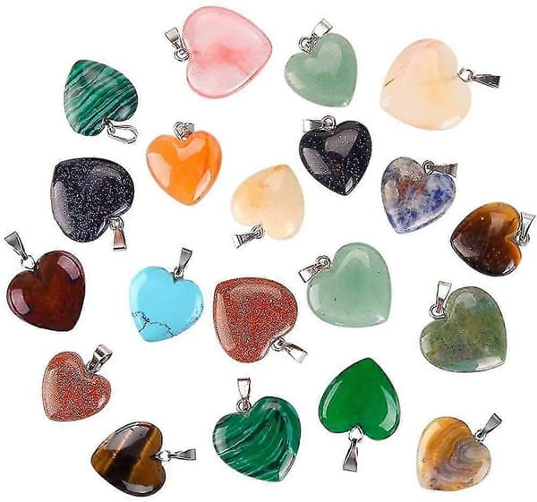 20 stk. hjerteformede stein anheng sjarm krystall chakra perle for DIY smykkelaging