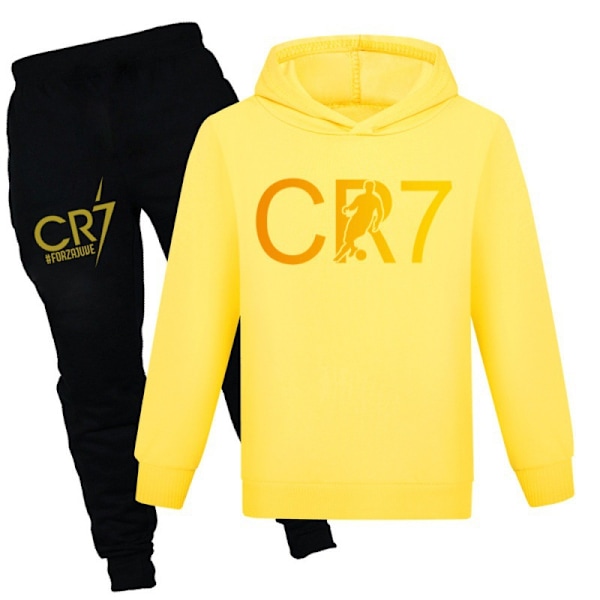 CR7 Ronaldo Barn Pojkar Casual Träningsoverall Fotboll Huvtröja Träningsbyxor Pullover Outfit Röd Röd Ed 130 cm Gul 150cm
