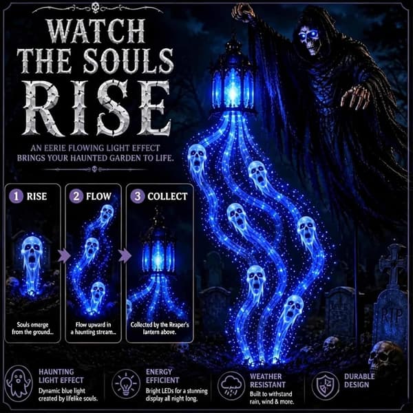 Halloween Soul Harvester - Animoitu puutarhavalo hehkuvalla haamulla