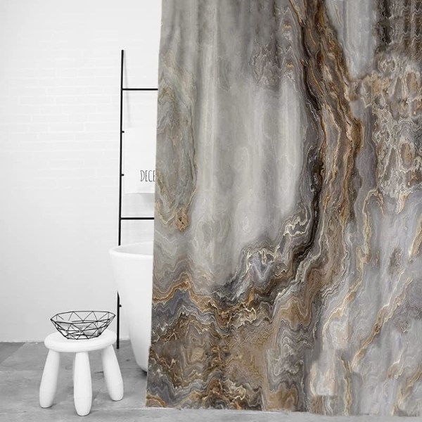 Duschdraperier 180x180cm Mould Vattentät badrumsgardin i marmor Tvättbar baddraperi med 12 krokar 180 x 180 CM