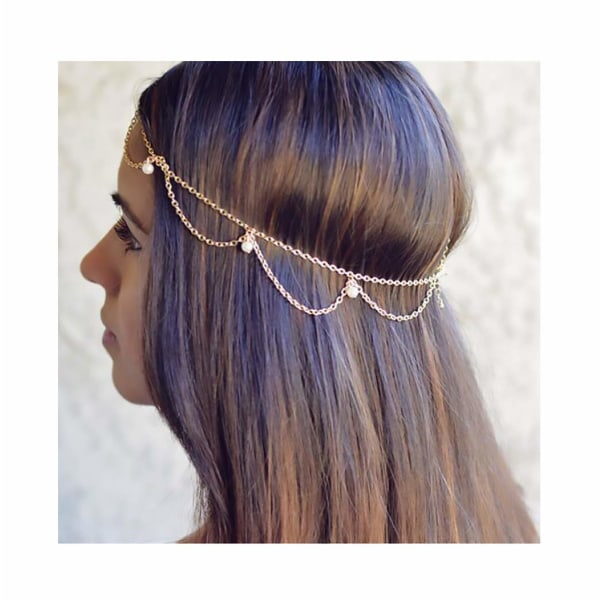 Gold Festival Head Chain Pearl Gyspy Headpiece Jewelry Layered Hair Accessories for Women and Girls