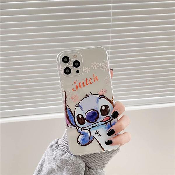 Söt tecknad film tryck mjuk flexibel genomskinlig transparent lätt TPU-fodral för iPhone 13 Pro 6,1 tum 2021 (Stitch)