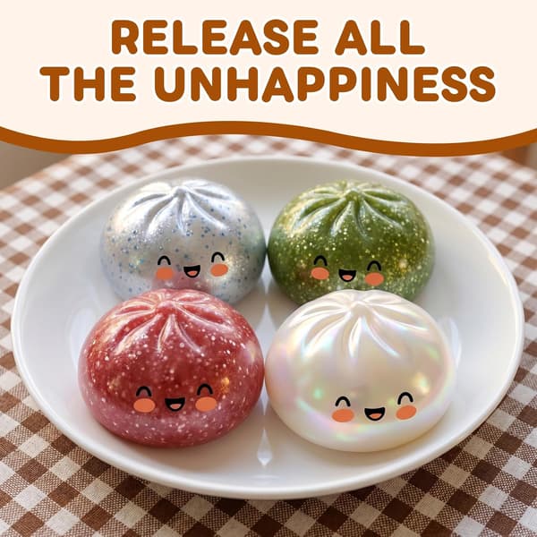 Glitter Dumpling Squishy, Dumpling Squishies, Glitter Dumpling Mystery Box, Farverige Dumpling Stressbolde Fidget, Jumbo Squishy Legetøj med Damperkasse Sæt Glitter White