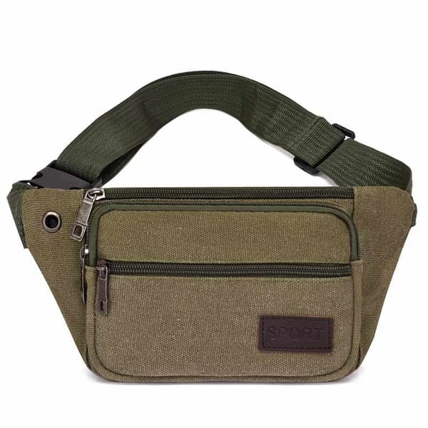 Waist Bag - 3 Compartments Canvas Fabric Various Colors Grön 89